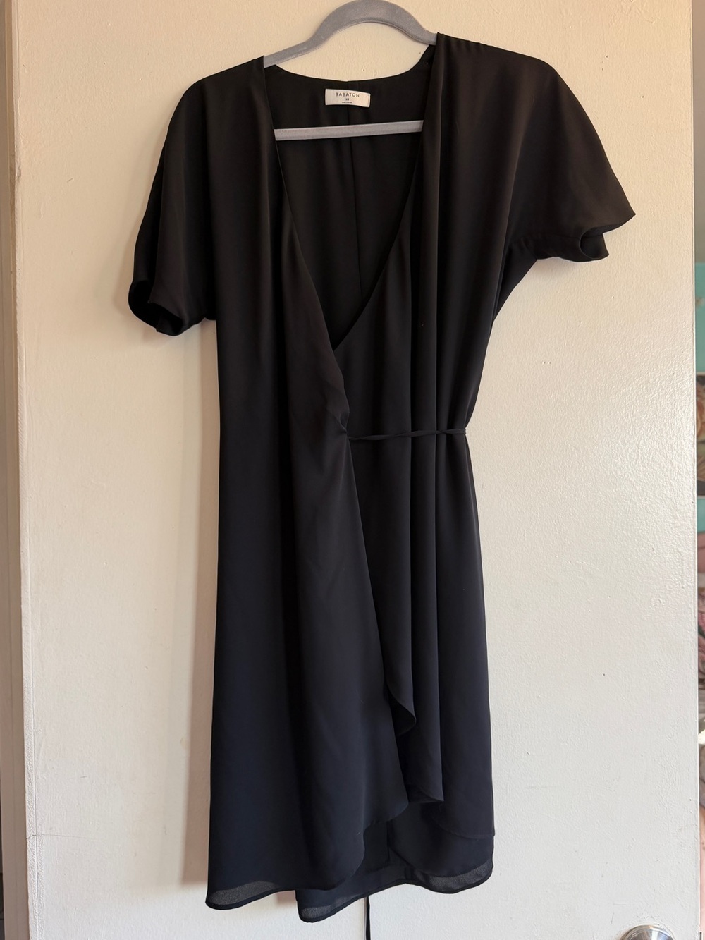 Babaton Black Short-Sleeve Wrap Midi Dress